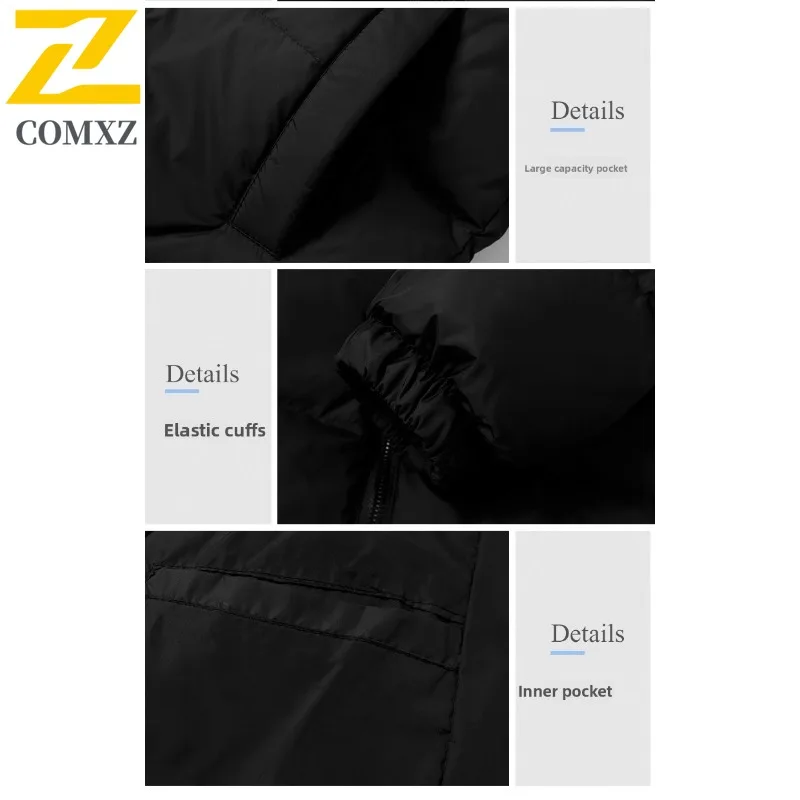 COMXZ Snow Skiing Luxury Mens Down Jacket Fashion Stand Collar Thickened Warm Parka Street Style Lightweight Winter Clothing