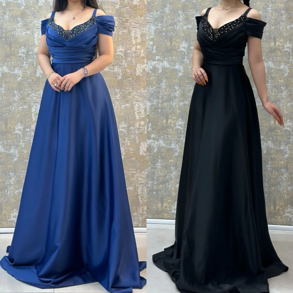 

Customized Evening Dress Pleat Classic Off-the-shoulder A-line Long Dresses Bespoke Occasion Elegant Party Wedding Glitter