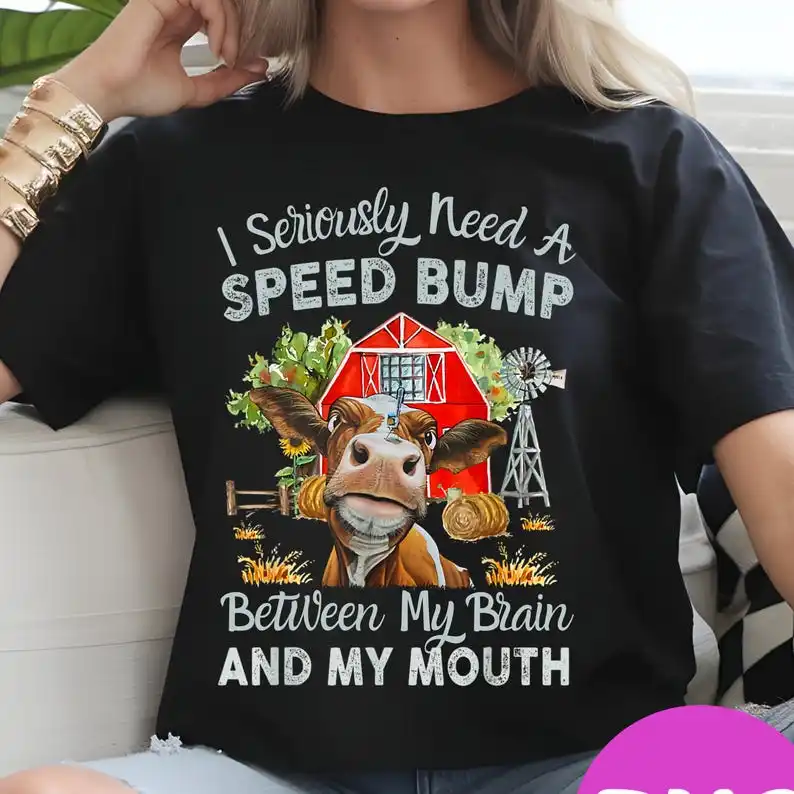T-shirt drôle « Mood Off Duty Cow », « I Seriously Need A Speed Bump » - Cité d'une citation amusante sur le thème de la ferme, T-shirt à sublimation