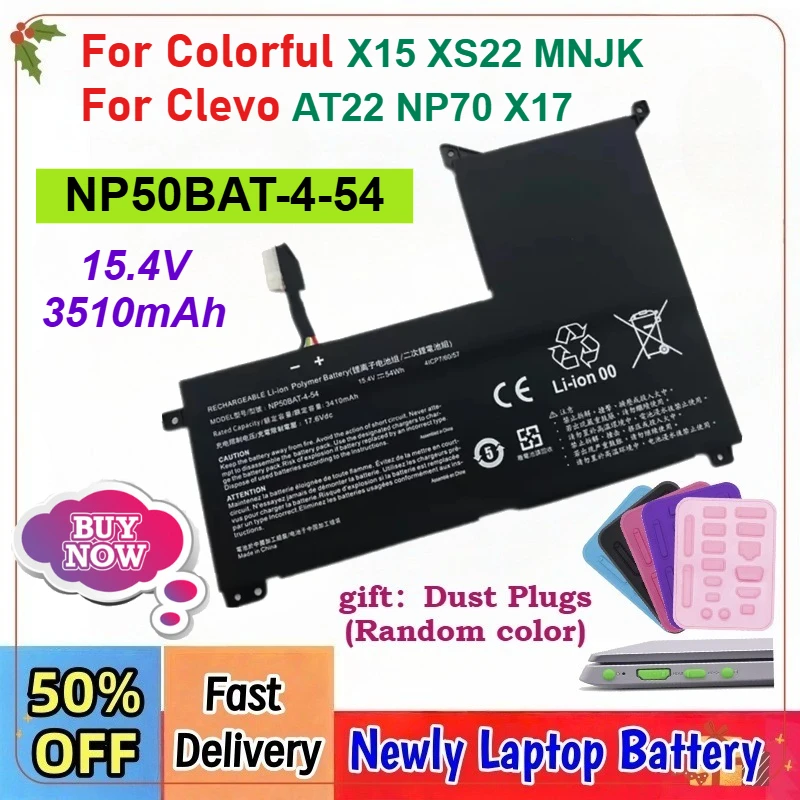 

15.4V 3510mAh 54Wh NP50BAT-4-54 SCUD 6-87-NPSKS-53G00 Battery for Colorful X15 XS22 MNJK Clevo AT22 NP70 X17 Li-ion Battery Pack