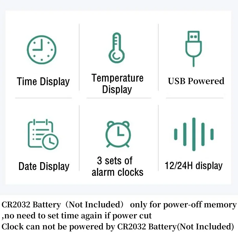 USB Powered Digital Alarm Clock with Temperature Humidity 3 Alarms Snooze Table Clock Night Mode 12/24H Electronic LED Clock