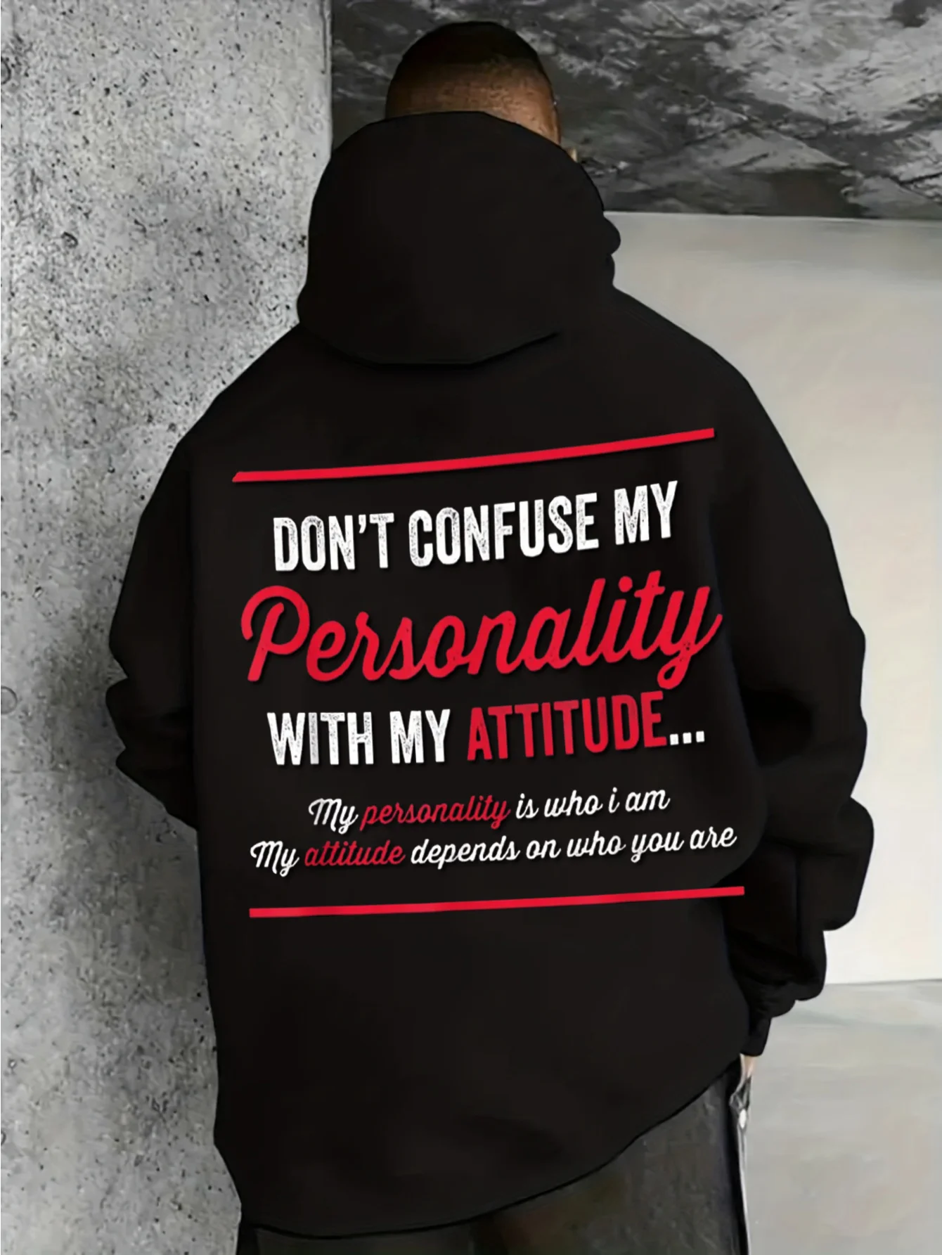 Men's Casual Hoodie, Vintage Attitude Statement Print Style, Long-Sleeve Pullover, Plus Size