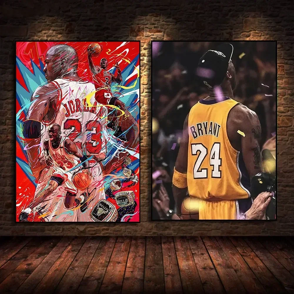 Toile d'art sur le thème des légendes du basket-ball, Kobe LeBron, décoration murale sans cadre pour salon, décoration de la maison sur le thème du sport, cadeau idéal