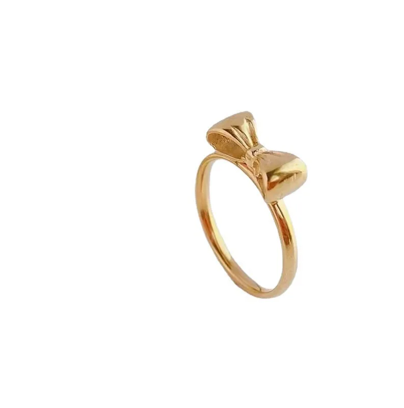 2023 Trend Vintage Gold Color Stainless Steel Bowknot Rings For Women Delicate Charm Bow Wedding Bands Ring Finger Jewelry