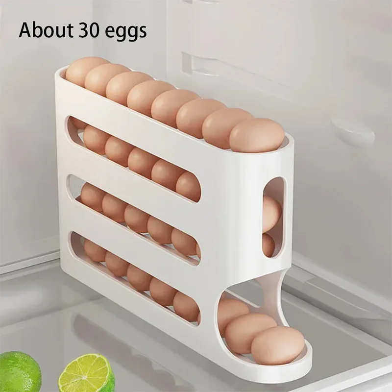 Soporte automático para huevos, caja de almacenamiento para nevera, contenedor, dispensador de huevos, organizador de nevera, 4 capas