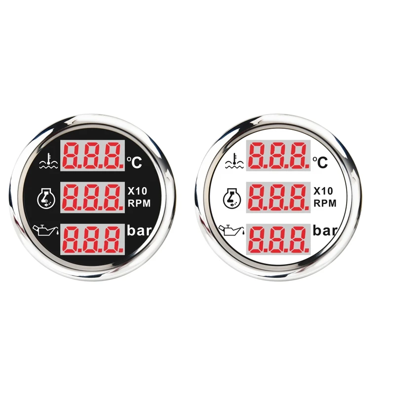 Universal 52Mm 3 In 1 Multi-Function Digital Gauge Waterproof Water Temp Oil Pressure Tachometer Gauge With Alarm