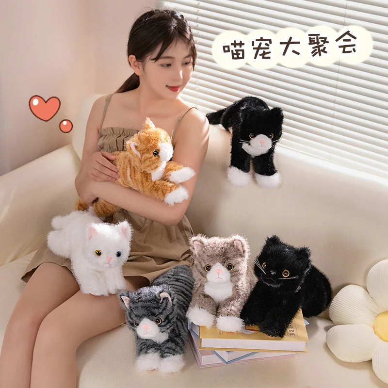 40/53cm Simulated Cat Plushie Dolls Kawaii Lying Cat Plush Toys Soft Stuffed Animal Lovely Birthday Gift