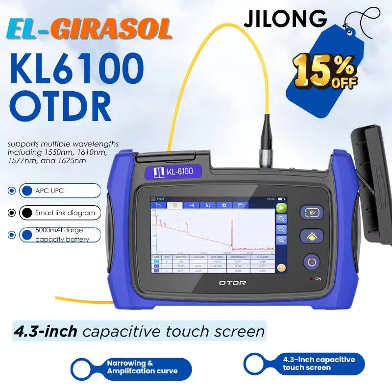 Handheld Optical Time Domain Reflectometer Fiber Test Tool 1550/1577/1610/1625nm 24dB Single Mode OTDR JILONG KL6100