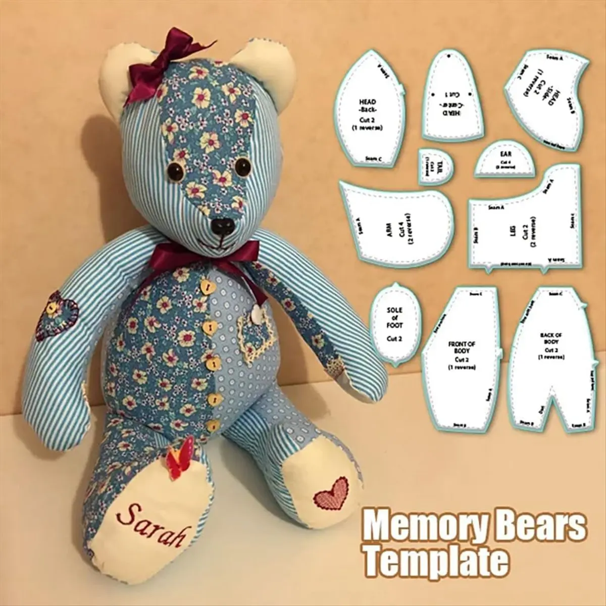 【Tools & Parts】 Memory Bear Template Ruler Set, 10 PCS Memory Bear Template Ruler Set Suitable for 12-Inch Bear Template