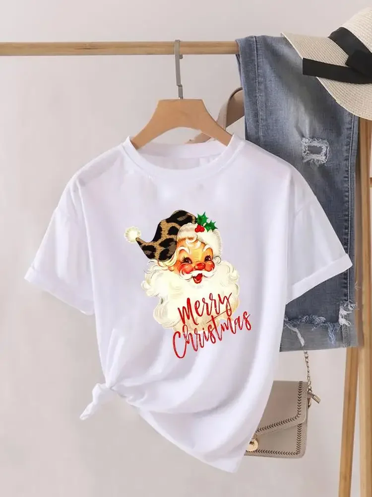 Camiseta de manga corta con estampado para mujer, ropa de Navidad, Camiseta estampada de gran tamaño