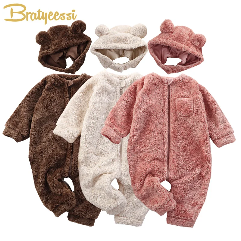 Fleece Baby Jumpsuit Hat 2pcs Autumn Winter Newborn Romper Infant Loungewear Soft Warm Toddler Onesie Kids Girl Boy Clothes