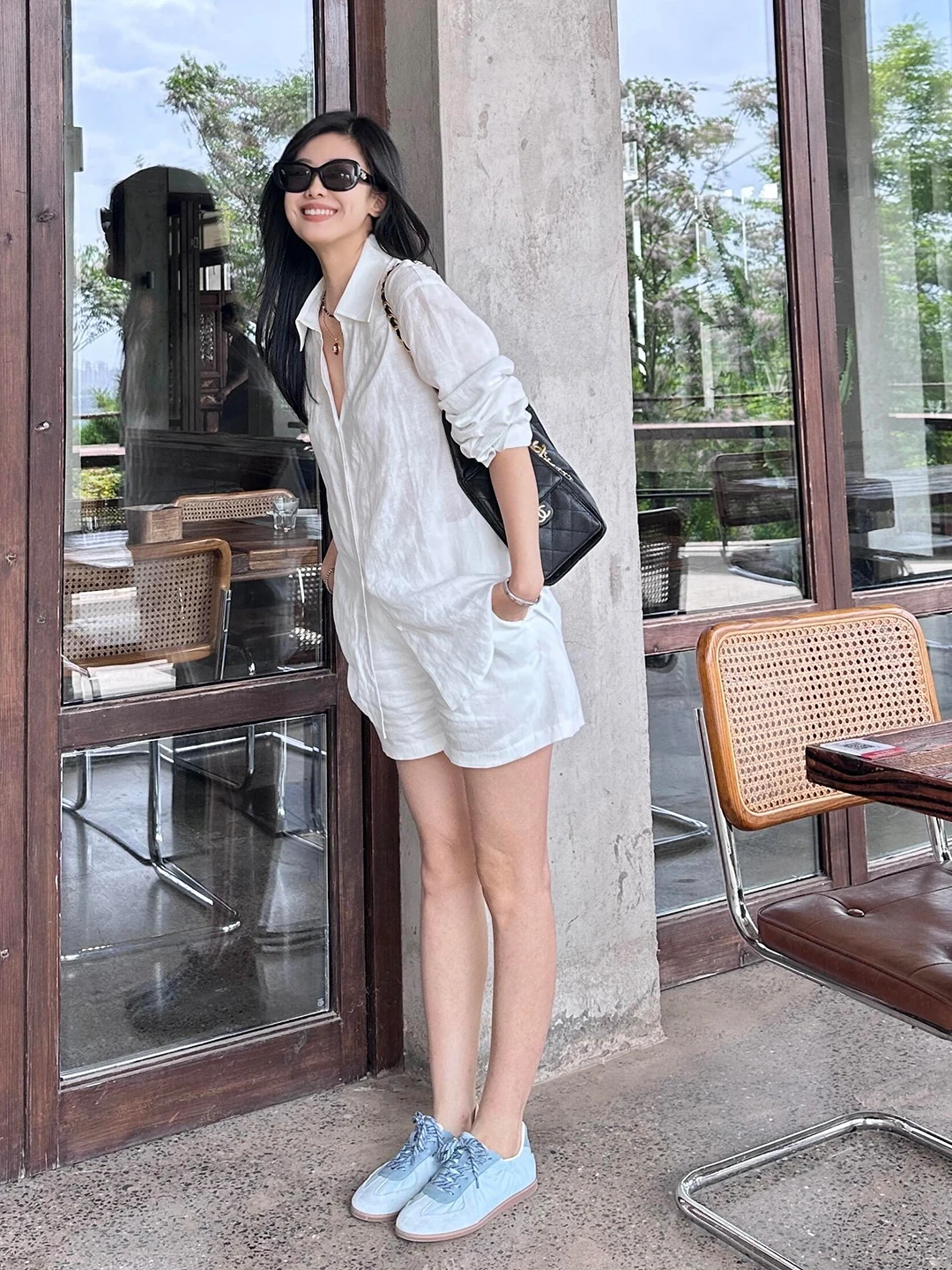 

White Cotton Linen Shirt Set Women's Summer New Lazy Loose High-end Sun Protection Shorts Two-piece Set Casual Style