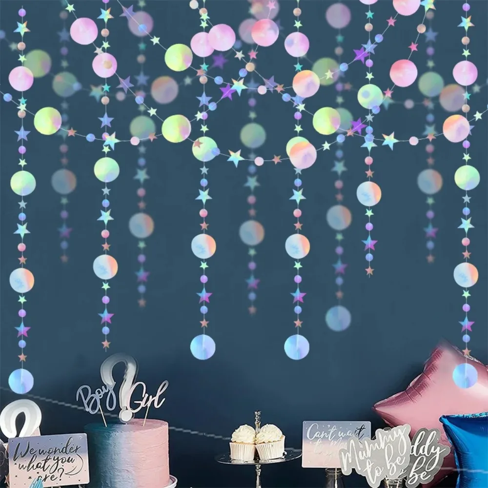 Laserspiegel, Papier, Stern-Punkt-Girlande für Hochzeit, Kinder, 1. Meerjungfrau, Geburtstag, Party, Dekoration, Babyparty, Weihnachten, hängendes Banner