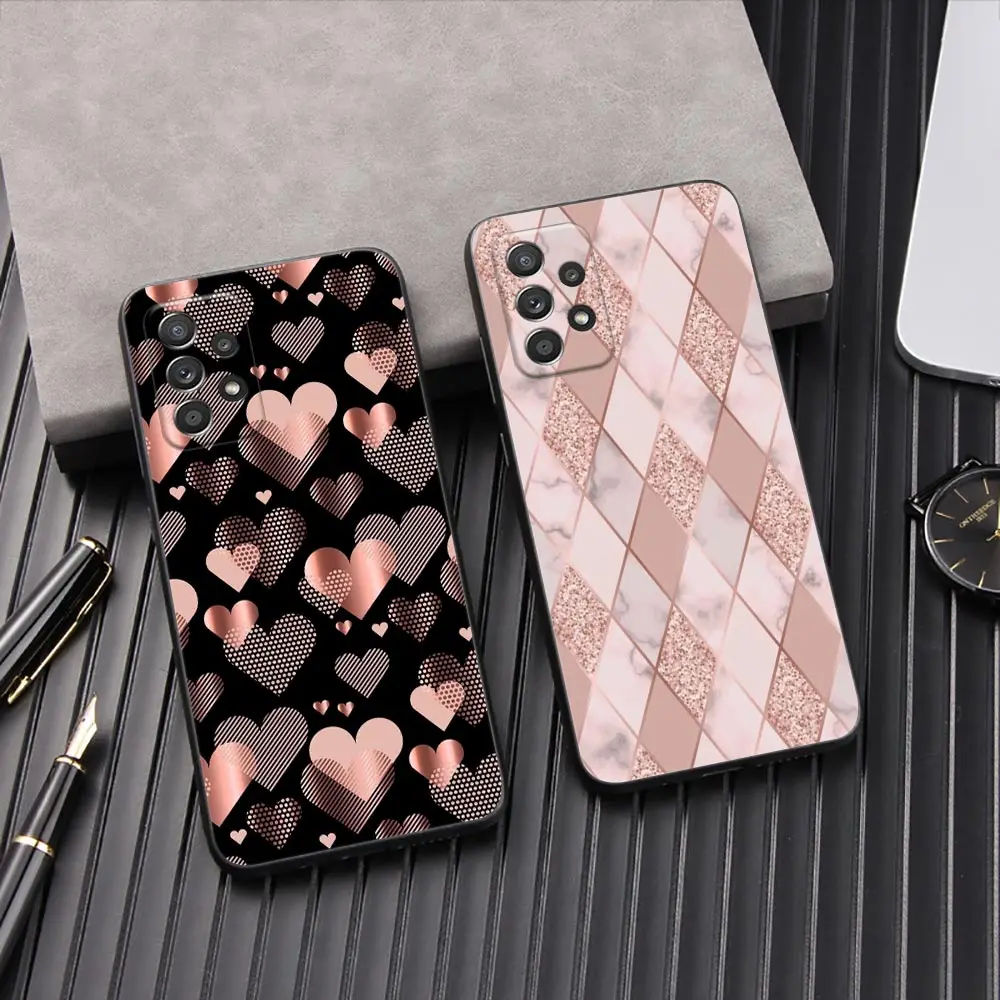 

Gold Pink Rose Glitter Hearts Phone Cover Galaxy A55 Case For Samsung A35 A34 A53 A54 A52 A51 A71 A73 A72 A42 A31 A32 A33 Cases