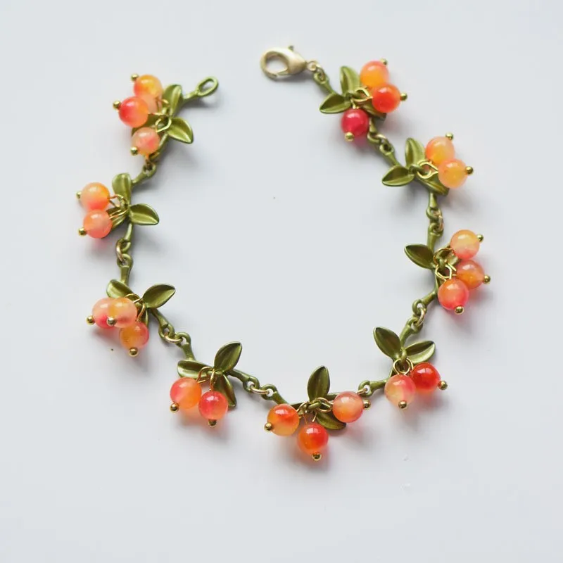 

Multicolor Berry Series Chram Bracelets Cute Berry And Leaves Design Beaded Bracelets For Women Statement Jewelry Creative Gifts