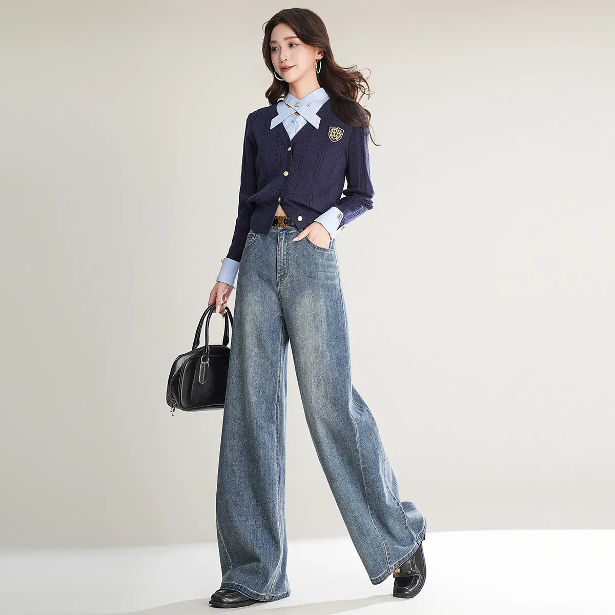 LOUIS YAO 2025 Spring Retro High Waist Straight Tube Pants Fashionable Casual Long Non Elastic Women's Pants Jeans
