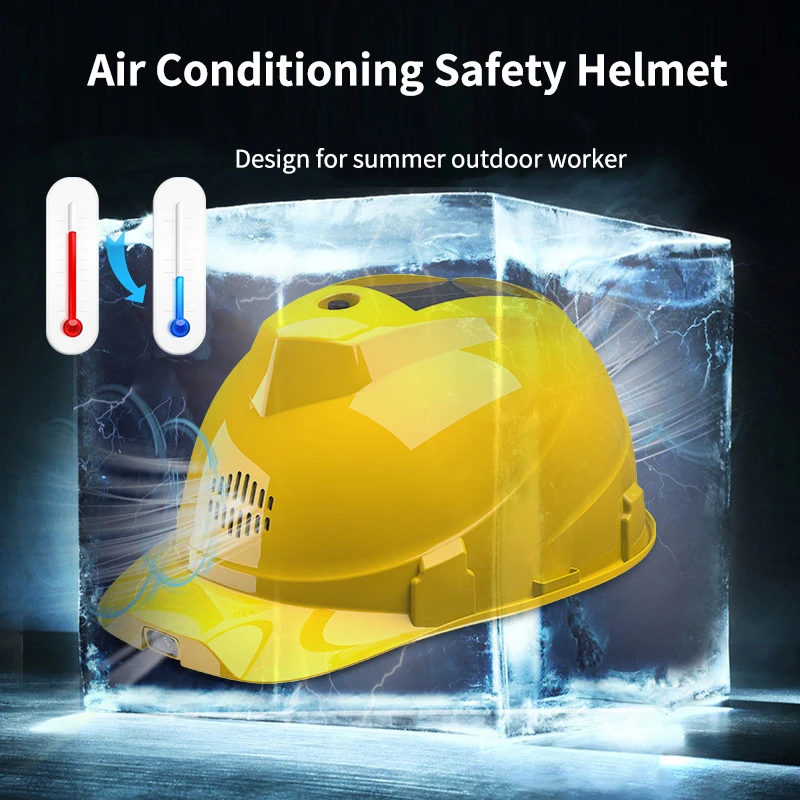 Construction Helmet with 2 Fans Air Condition LED Headlight Solar Panel Power Bank Construction Work Safety Helmet