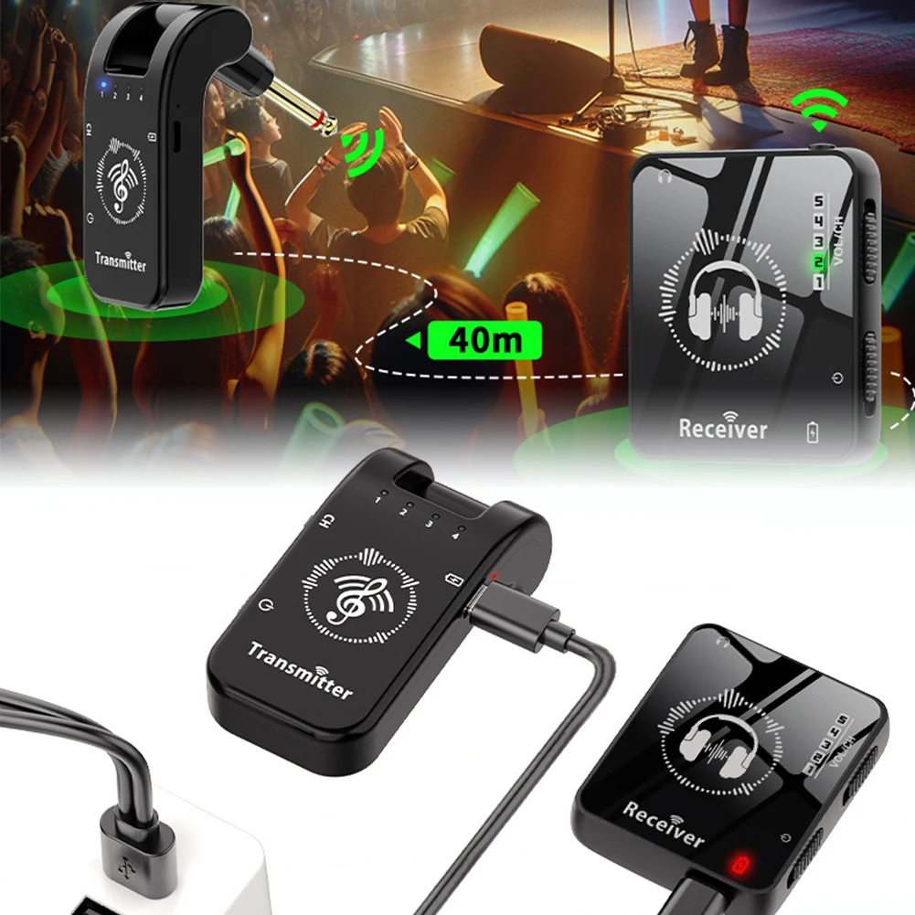 Wireless in Ear Monitor System Rechargeable Transmitter Receiver 10H Battery Life for Studio Band Rehearsal Live Performance