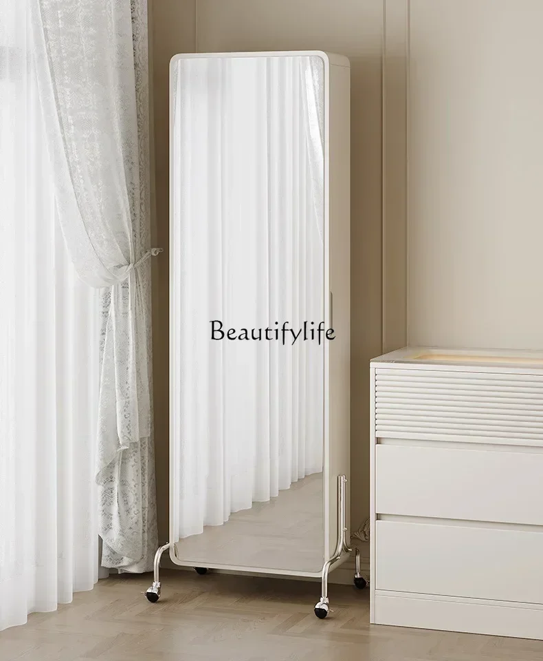 French Mobile Full-Length Mirror New Bedroom Movable Rotating Floor Makeup Full-Length Mirror