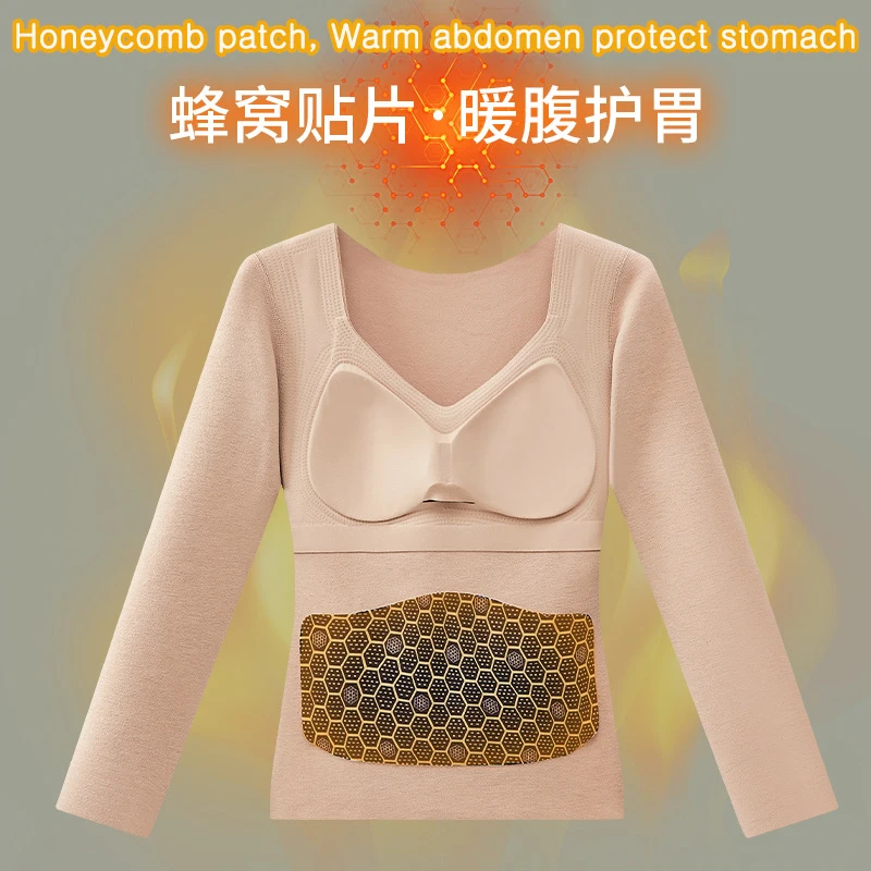 

Thermal Underwear for Women With Chest Pads Fleece Base Cold Weather Long Sleeved Top Undershirt Thickened Base Autumn Winter