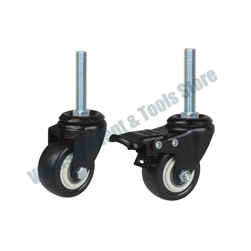 4pcs / 2 Inch Swivel Furniture Caster M8/M10/M12 Screw 60 Extended Screw Brake Polyurethane Double Bearing Universal Wheel