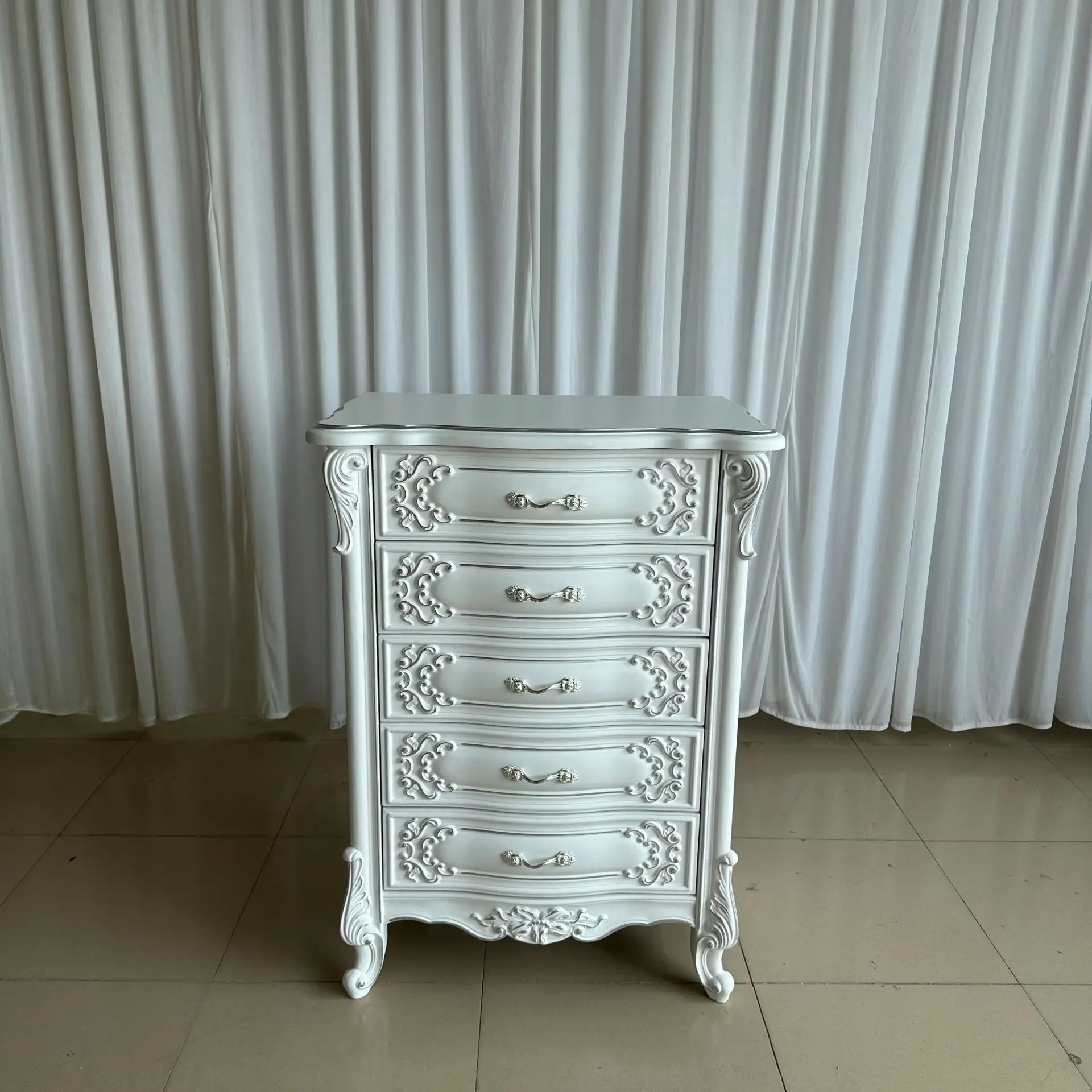 Chest of drawers solid wood European ivory white three-or four  combination bedroom complete storage sideboard