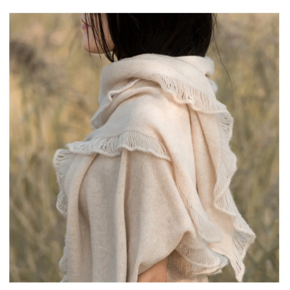 

Hollow-out Pure Cashmere Headscarf Niche Artistic, High-end Scarf Elegant Scarf Fashionable Scarf Frayed Edge Shawl Holiday Gift