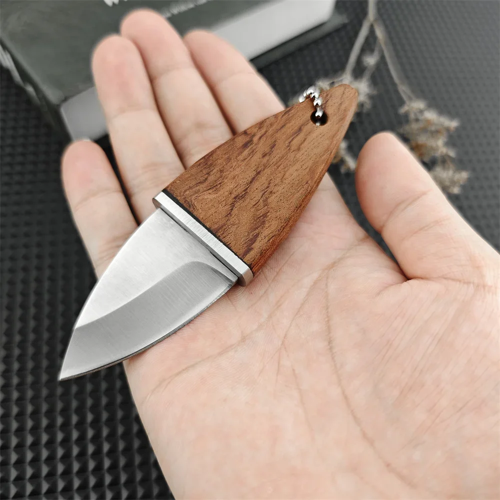 Multifunctional Small Neck Chain Fixed Knife 5Cr13Mov Blade Olive Wood Handle Portable Camping Hunt Knives Mini Pocket EDC Tool