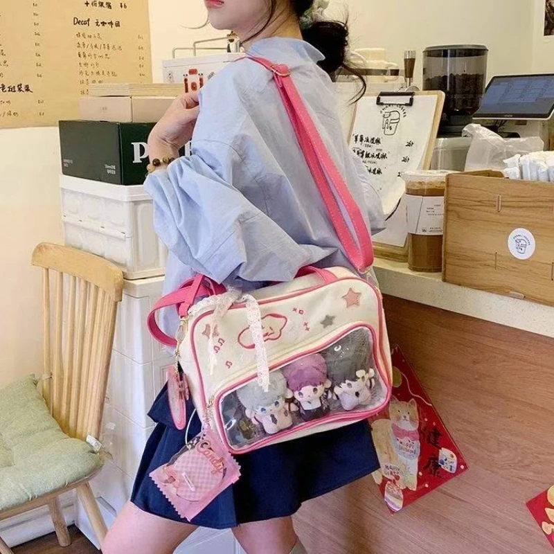 

Японская милая синяя ковбойская прозрачная сумка ITA, большая вместительная сумка через плечо, сумки на плечо, женские сумки, значок для куклы, дисплей для хранения