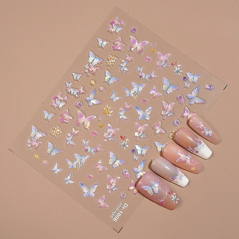 

Summer Butterfly Holographic Nail Stickers Iridescent Self-Adhesive Nail Sticker for Manicure DIY Nail Decorations
