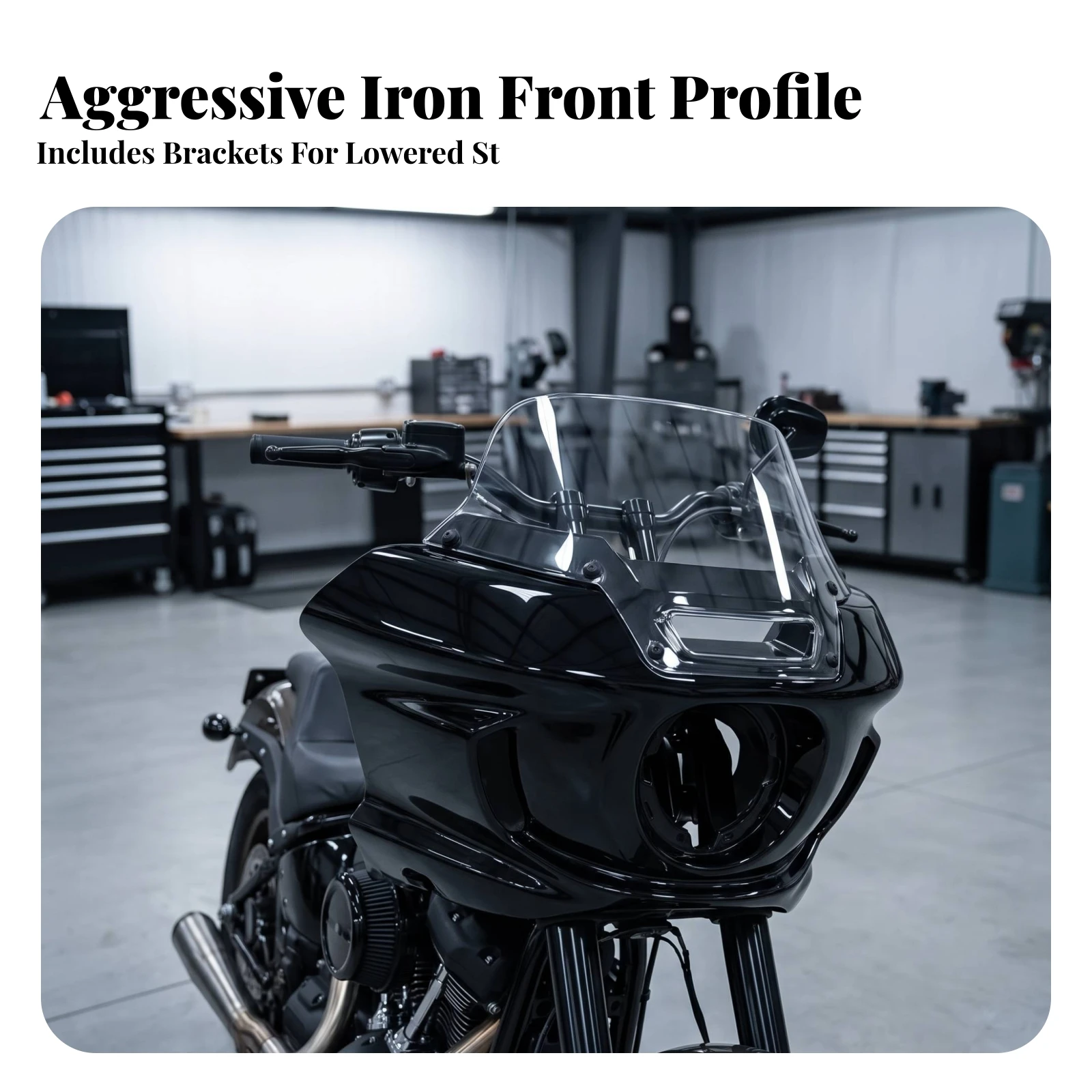 Headlight Fairing Aftermarket Motorcycle Fairing with Windshield Headlight Cowl with Mounting Bracket Glossy Black Low-Profile