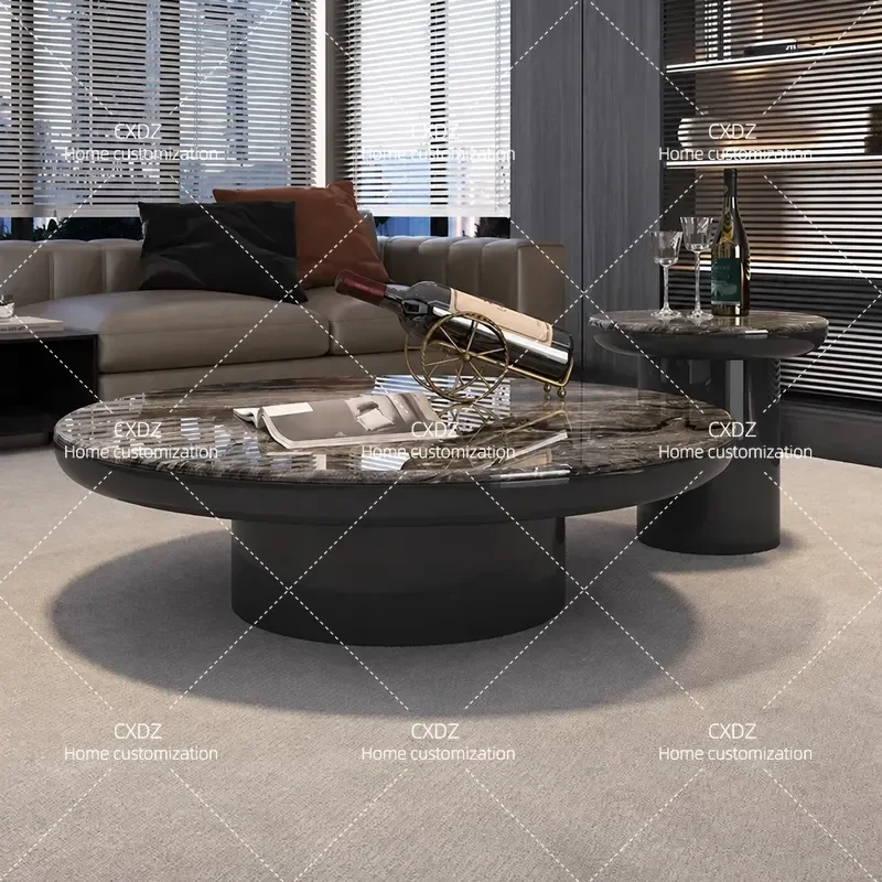 Italian Minimalist Round Coffee Table Natural Marble High End Luxury Stone Tea Table Modern Living Room Furniture