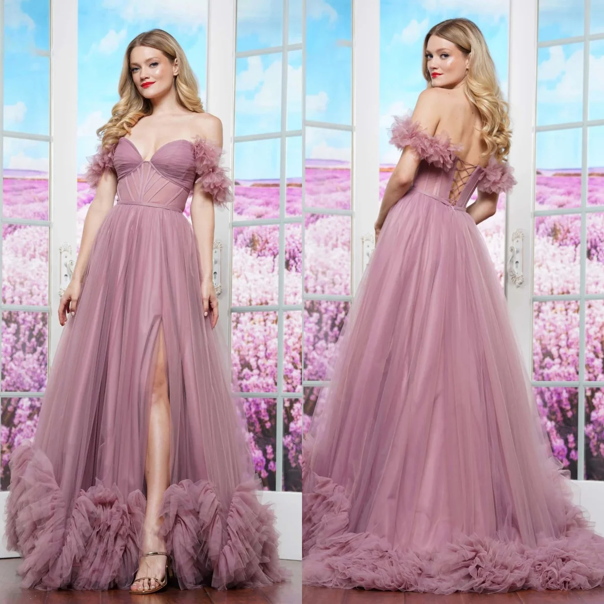 

Vintage Prom Dresses for Women Sweetheart Off Shoulder Evening Dress A Line Ruffled Tiere Robes de Soriee for Party Customized