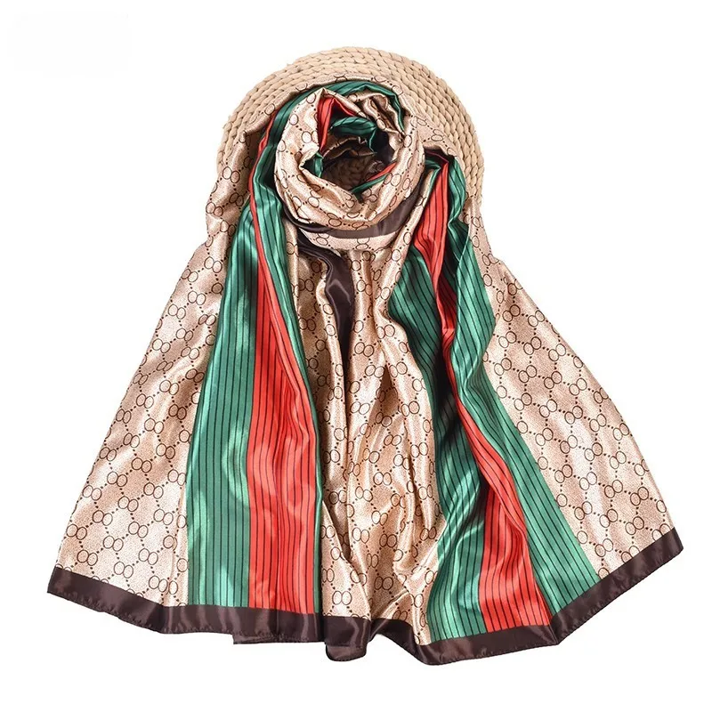 Women Fashion Print Silk Scarf Luxury Brand Warm 180X90CM Scarves Popular Lrage Satin Finish Shawl The Four Seasons Design Hijab image 4