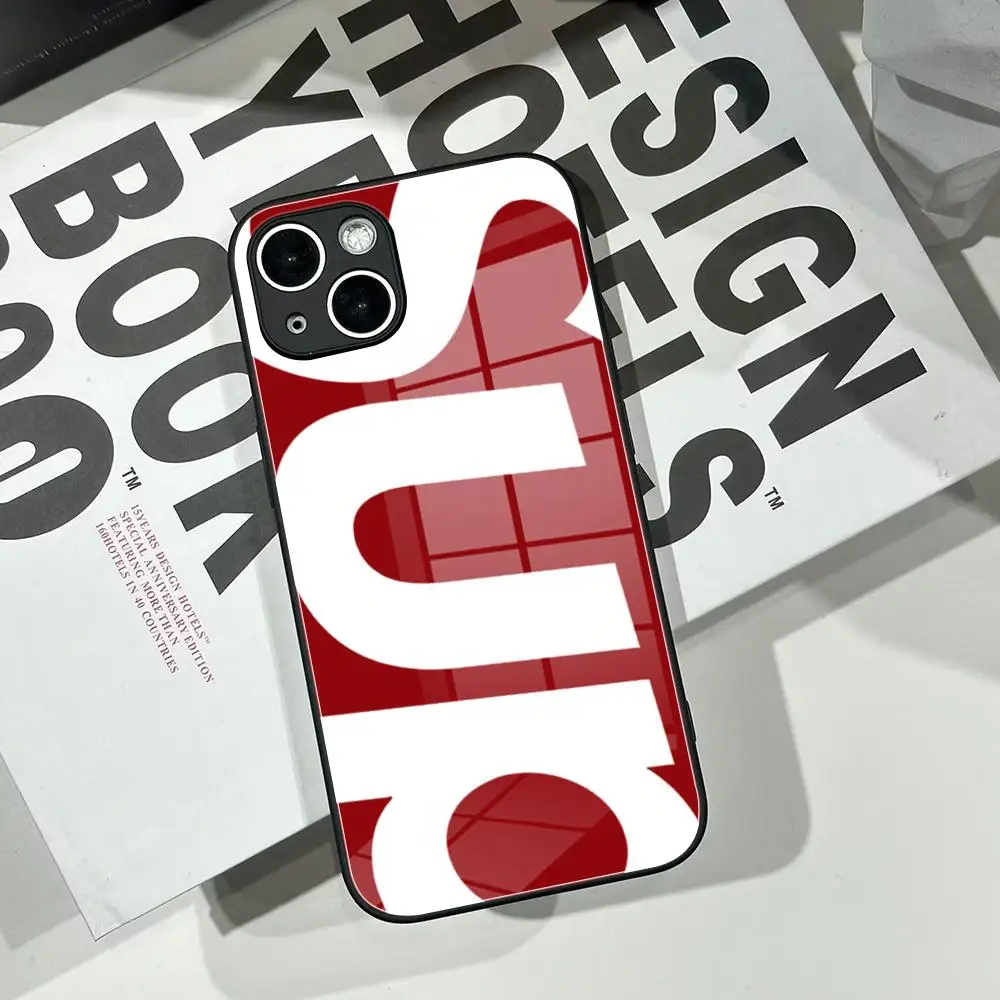 Simple Letter Patterns Phone Case Tempered Glass Shell FOR IPhone 16ProMAX 14 12 17Pro Air 15 Plus 13 Pro MAX English Sup Cover - view 2