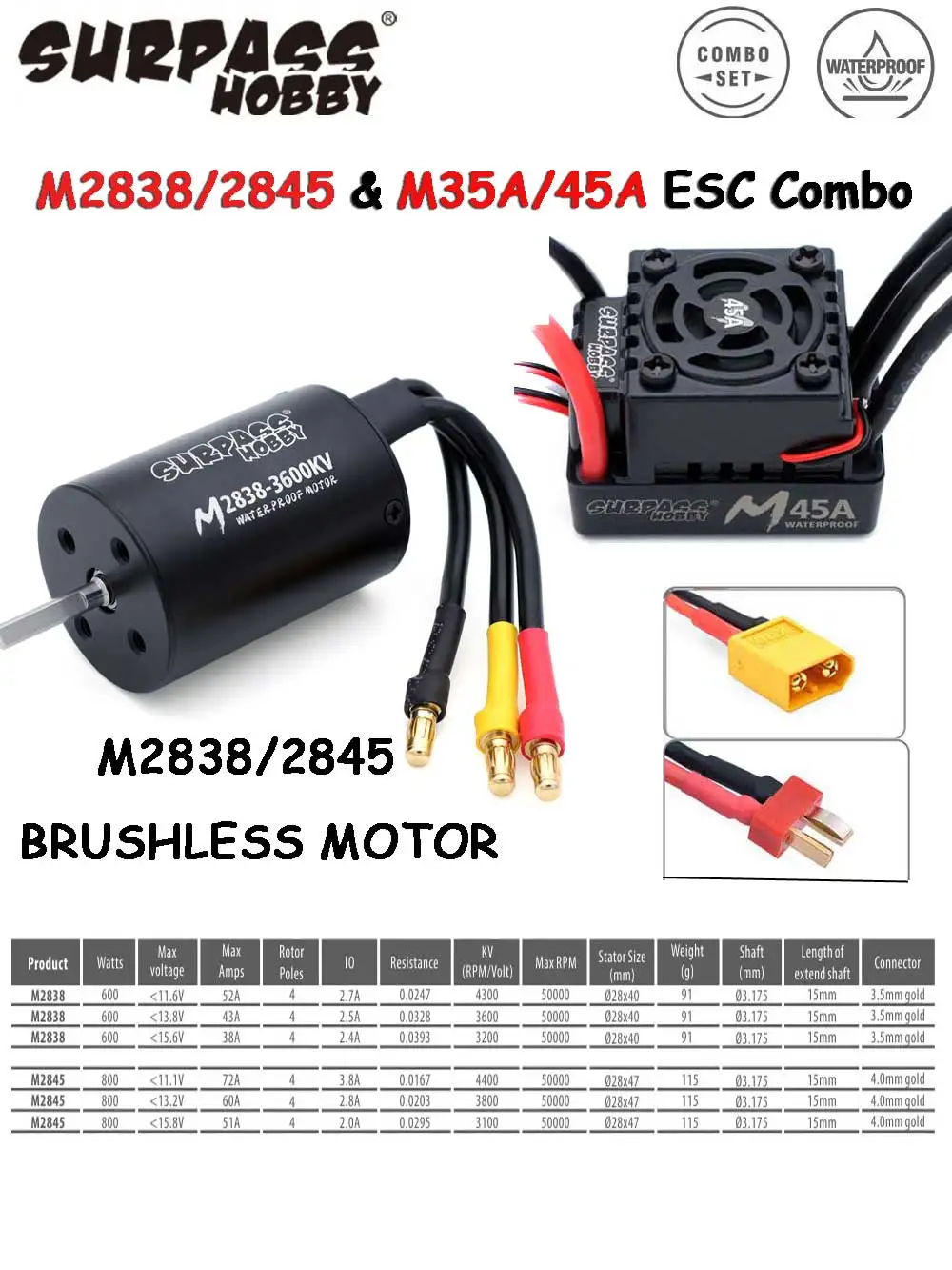 Kit Combo Moteur Brushless 3800 KV + ESC 45 A Étanche Pour RC 1/10 1/12 – Rouge Et Noir, Haute Performance