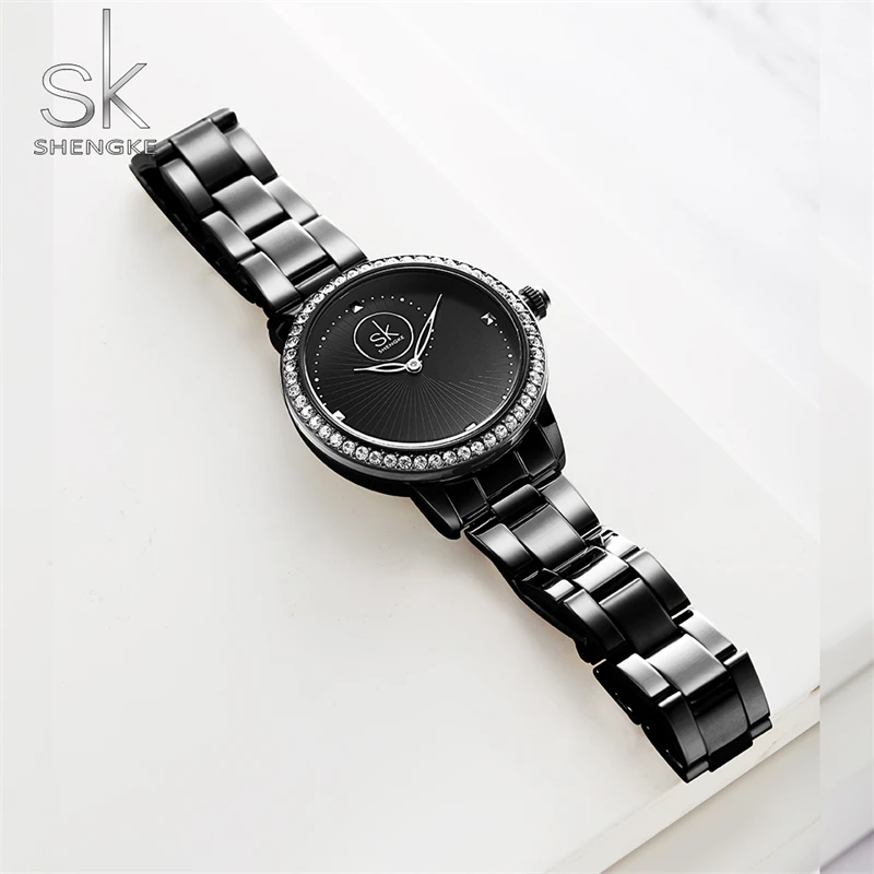 Shengke Rose Gold Watch Women Quartz Watches Ladies Top Brand Crystal Luxury Female Wristwatches Girl Clock Relogio Feminino