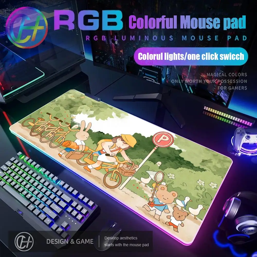 

Коврик для мыши с милым кроликом, игровой коврик для мыши RGB, настольный коврик HD Gamer, большой светодиодный светильник XXL 900X400X4 мм, коврик для мыши