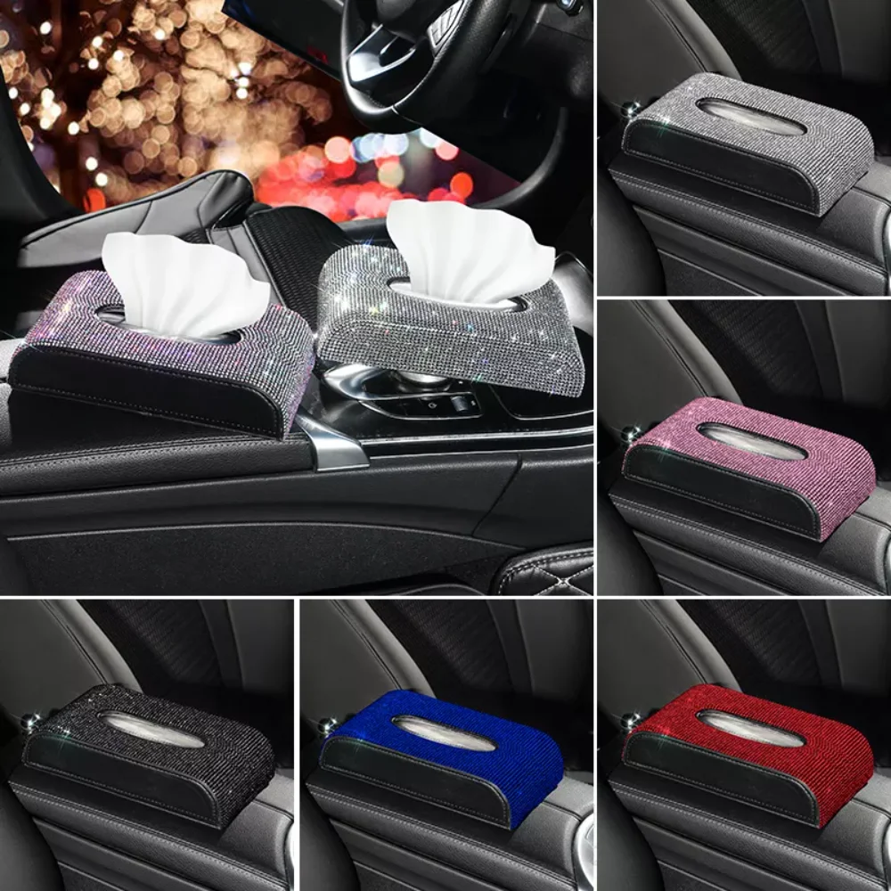 

Bling Bling Rhinestone Car Tissue Box Holder Diamond Cube Napkin Dispenser Auto Decoration Car Accessories Interior for Women