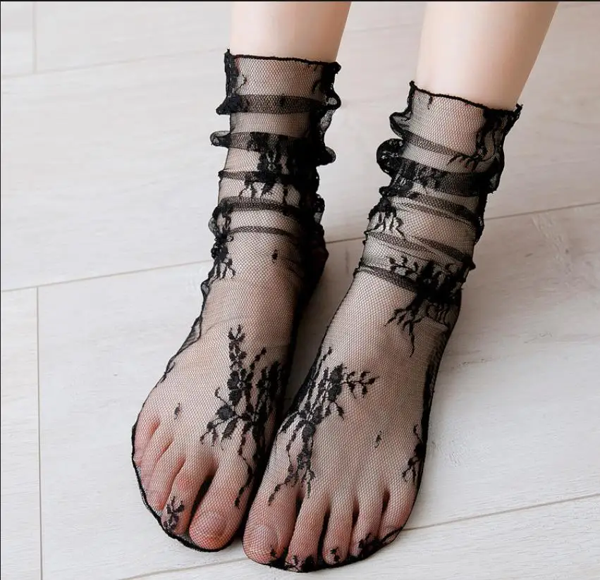 1/2/3 Paar dünne Socken für Damen, Sommer, ultratranspirierend, transparente Spitzensocken, Lolita, weich, sexy, weiß, mittelhohe Socken, Netzsocken für Damen