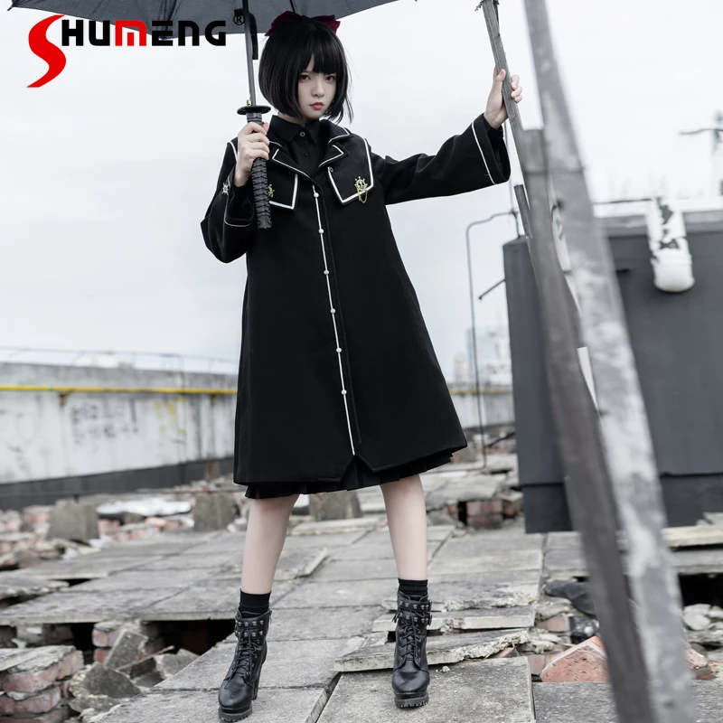 Original Japanese Dark Gothic Style Jk Uniform Coat Women's Autumn and Winter College Style Loose Thickened Woolen Jackets