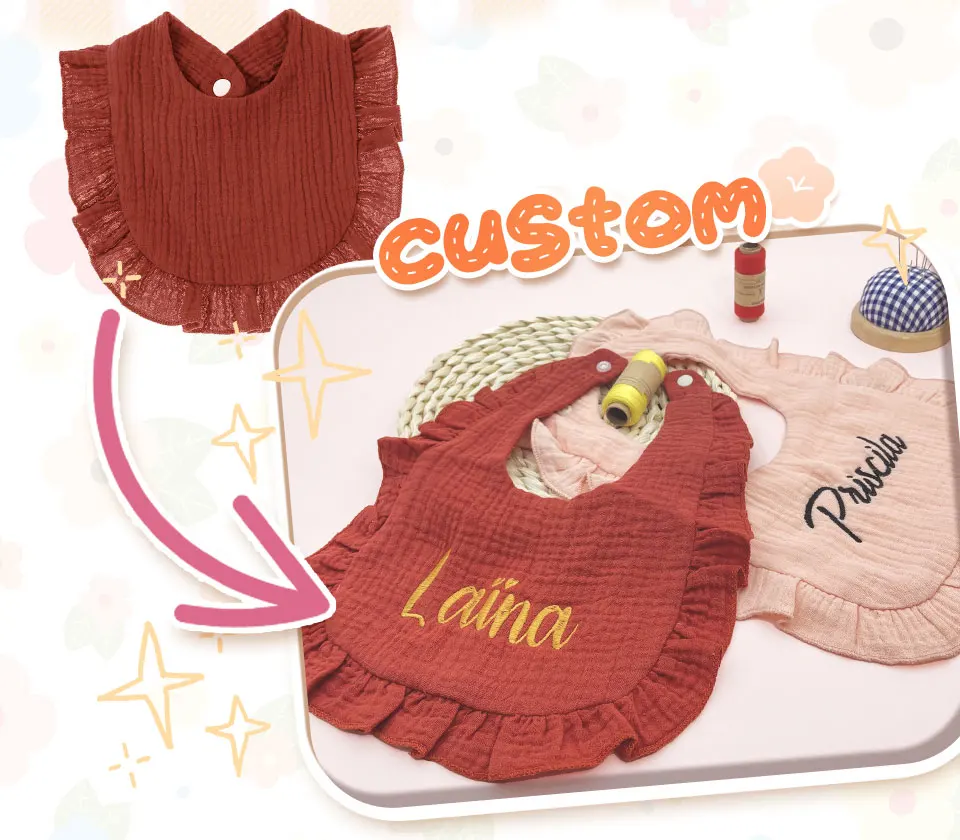 Custom Personalized Waterproof Pure Cotton Baby Bib 2Pcs Soft Absorbent Burp Cloths Infant Feeding Bibs Newborn Boy Girl Gift