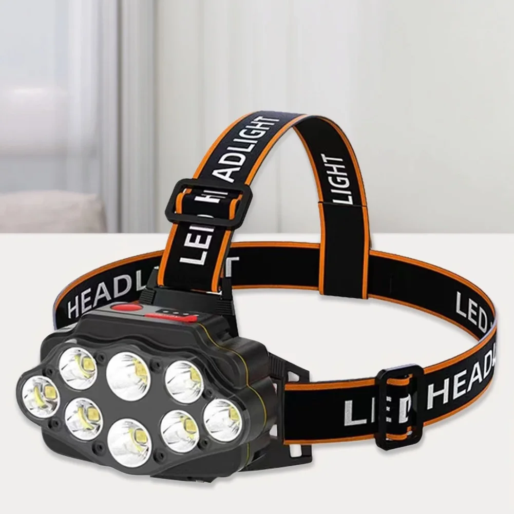 8LED ไฟฉายหัวที่มีประสิทธิภาพ USB ชาร์จโคมไฟหัวสว่างสูง 2400mAh Camping ค้นหาแสงสําหรับเดินป่าตั้งแคมป์กลางแจ้ง
