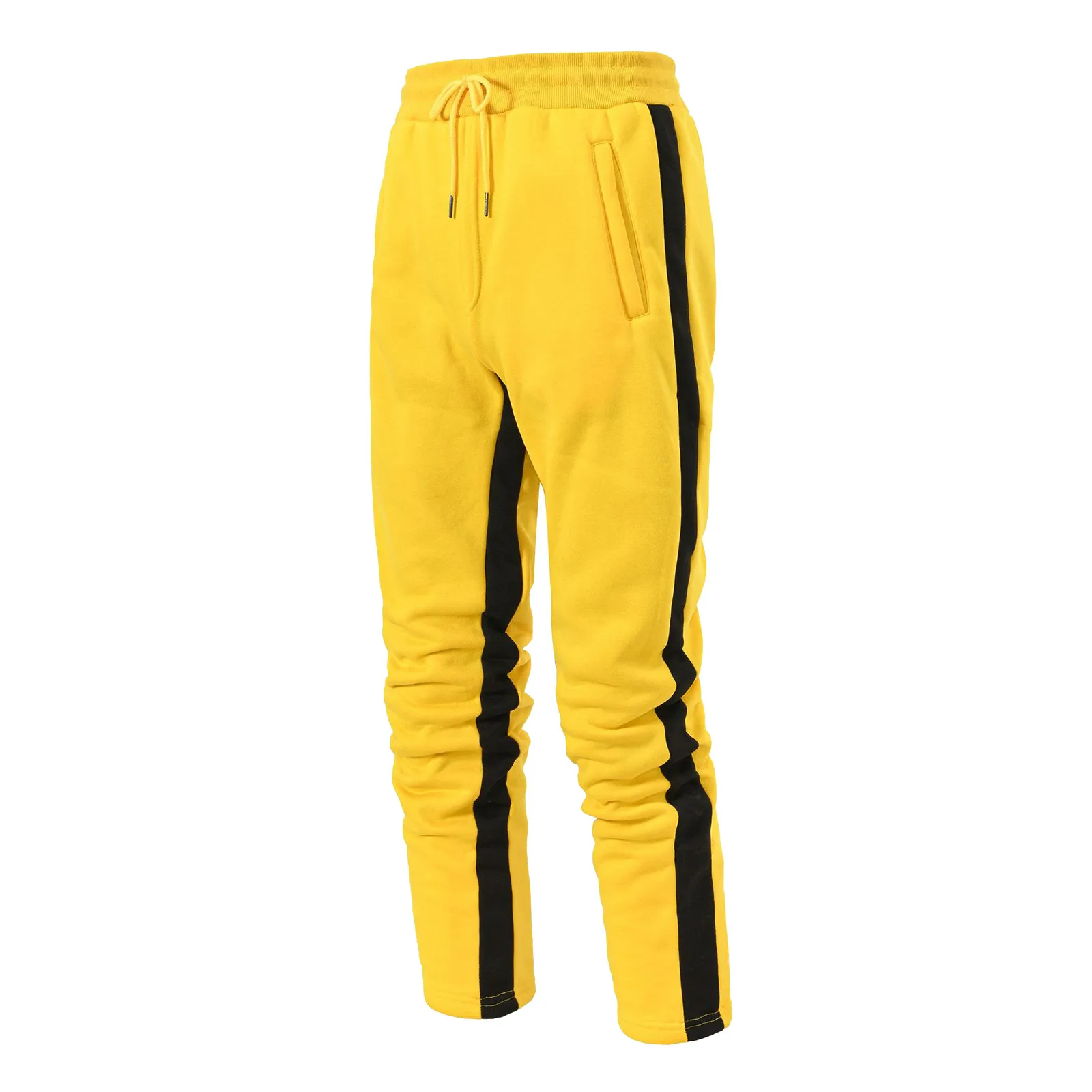 Mens Hiphop Pants Straight Leg Spliced Solid Color Lace up Running Workout Pants Sweatpants Korean Popular