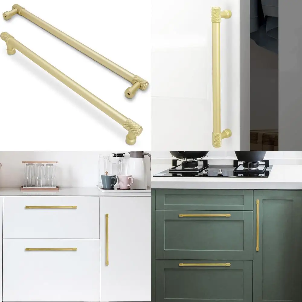 

10-дюймовые матовые латунные ручки для кухонного шкафа — золотые ручки для ящиков с накаткой для шкафов — набор фурнитуры премиум-класса