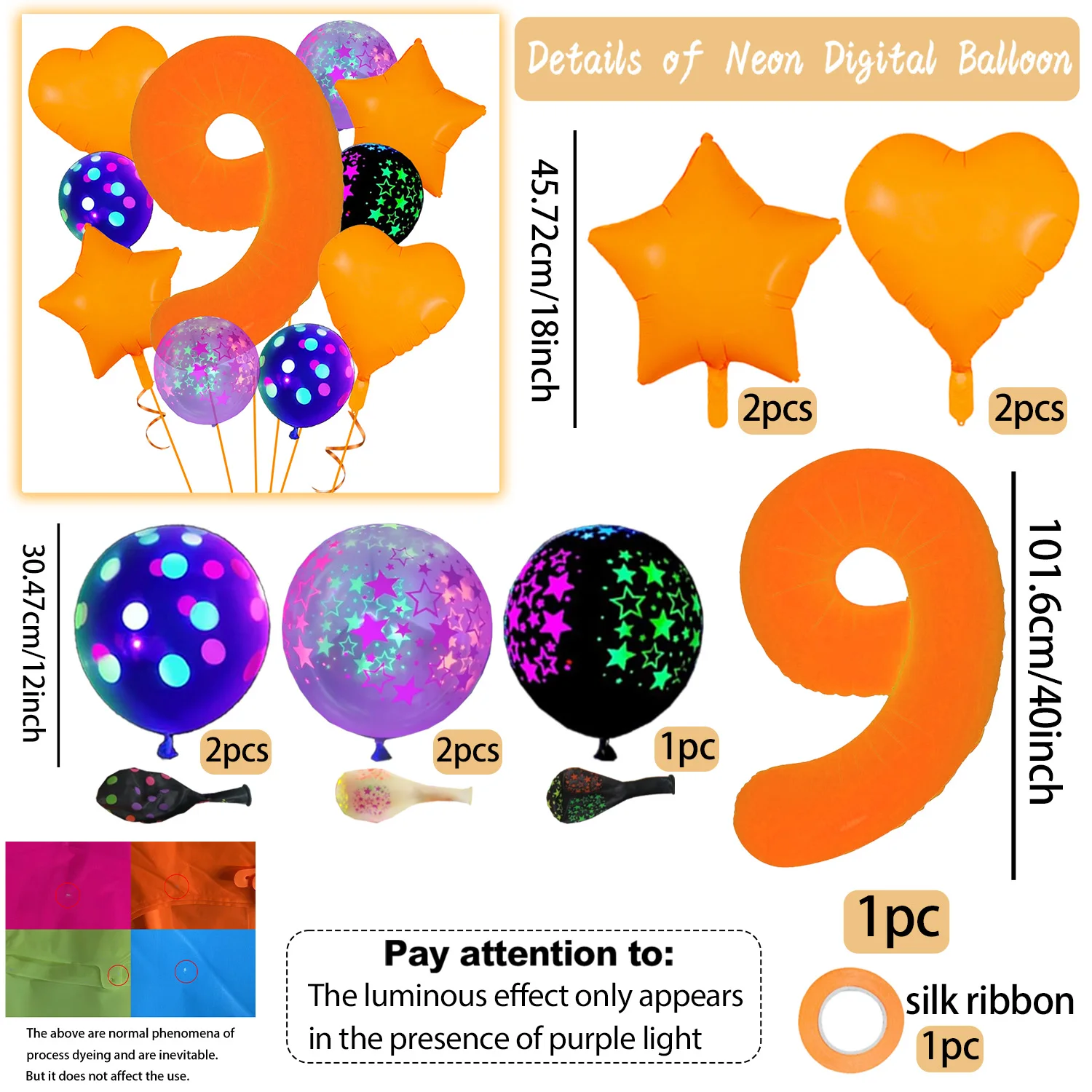 Neon-Fluoreszierender Ballon, 40 Zoll Fluoreszierender Oranger Digitaler Aluminiumfolienballon, Latexballon, Verwendet für Geburtstagsfeiern – Detail 14