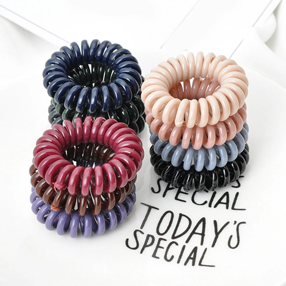 1PC Thick Telephone Wire Elastic Hair Band Solid Color Spiral Cord Stretch Rubber Band to Hold Heavy Hair in Place