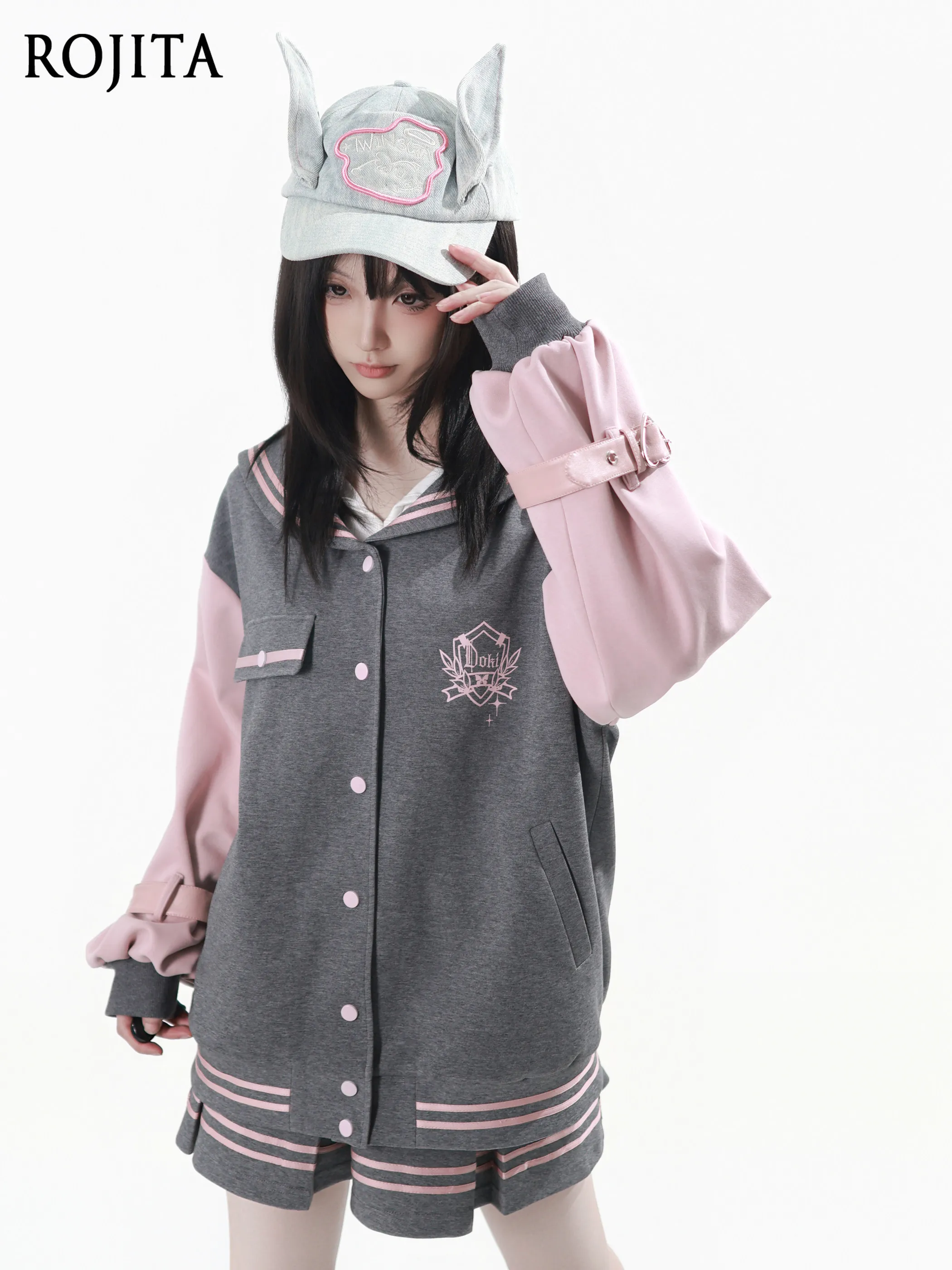 

2026 Spring New College-style Baseball Jacket in Pink and Gray Designed To Be Skin-friendly and Soft Jackets for Women