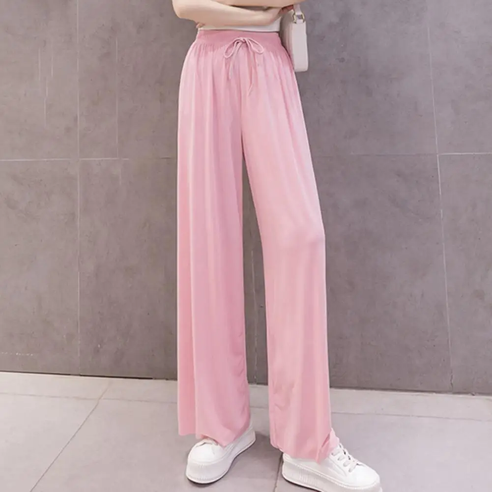 

Женские укороченные брюки из ледяного шелка на шнуровке, летние, прямые, универсальные, широкие, в деловом стиле, женская одежда, 80%