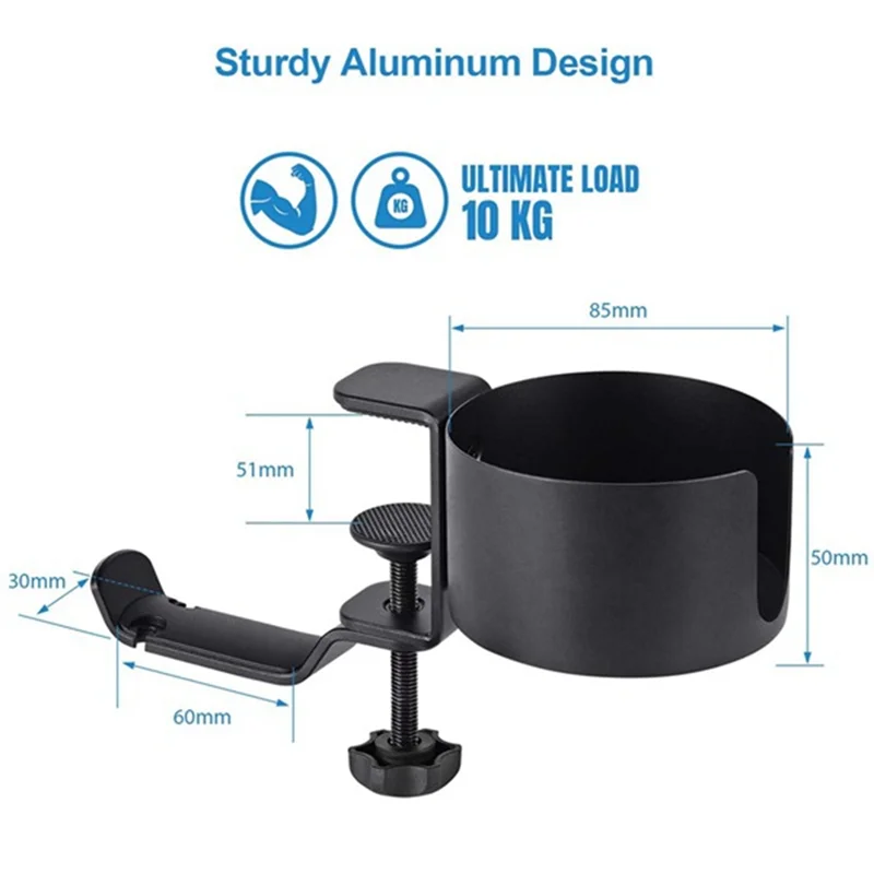 2 In 1 Desk Cup Holder With Headphone Hanger, Anti-Spill Cup Holder For Desk Or Table Rack Organizer